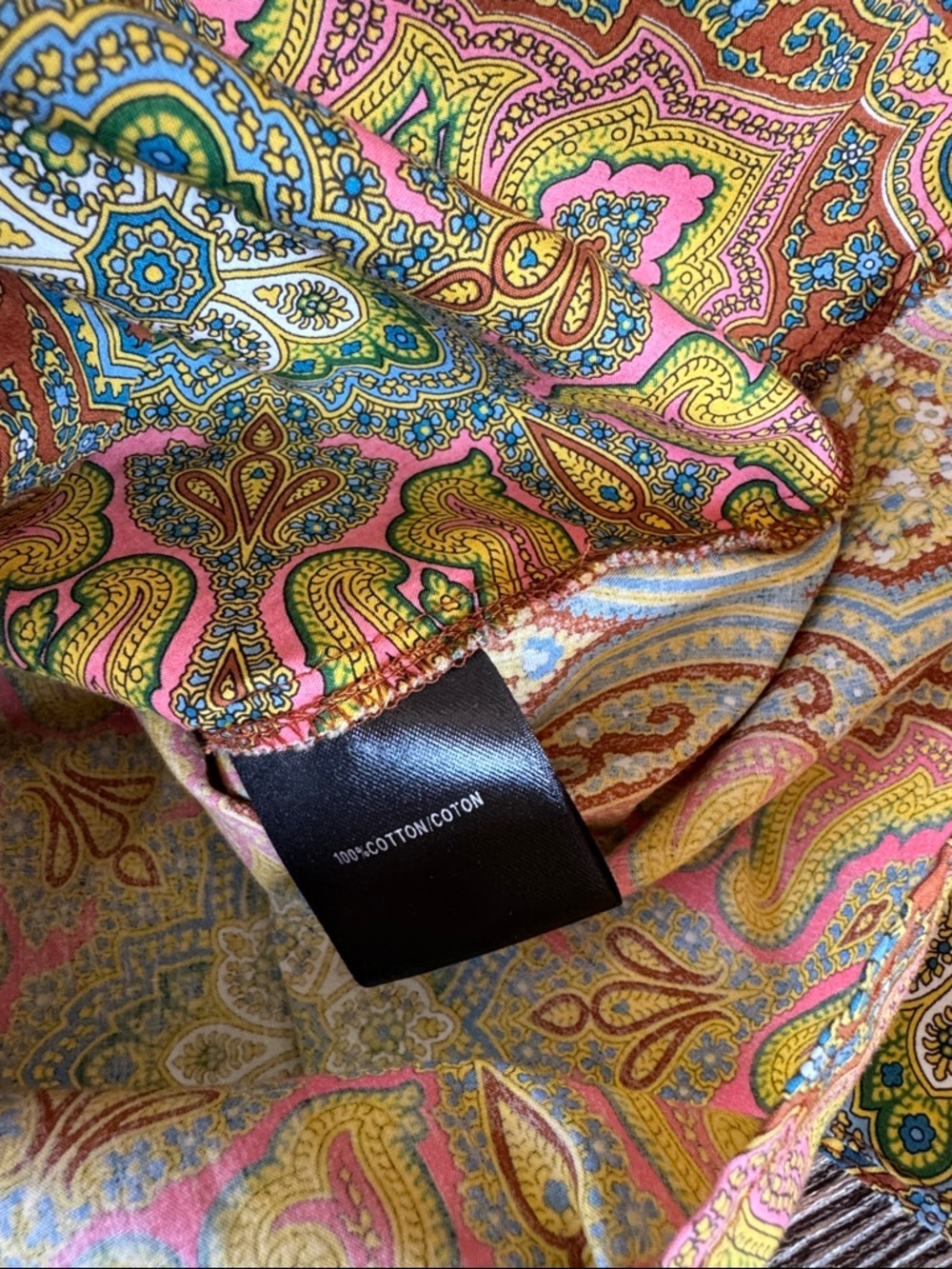 LaFayette 148 cotton brown pink paisley front‎ tie button down NWOT size 16 - Picture 9 of 11
